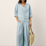 100% Linned Skulptureret Plisseret Elastisk Bag Relaxed Bukser VERIDIANA