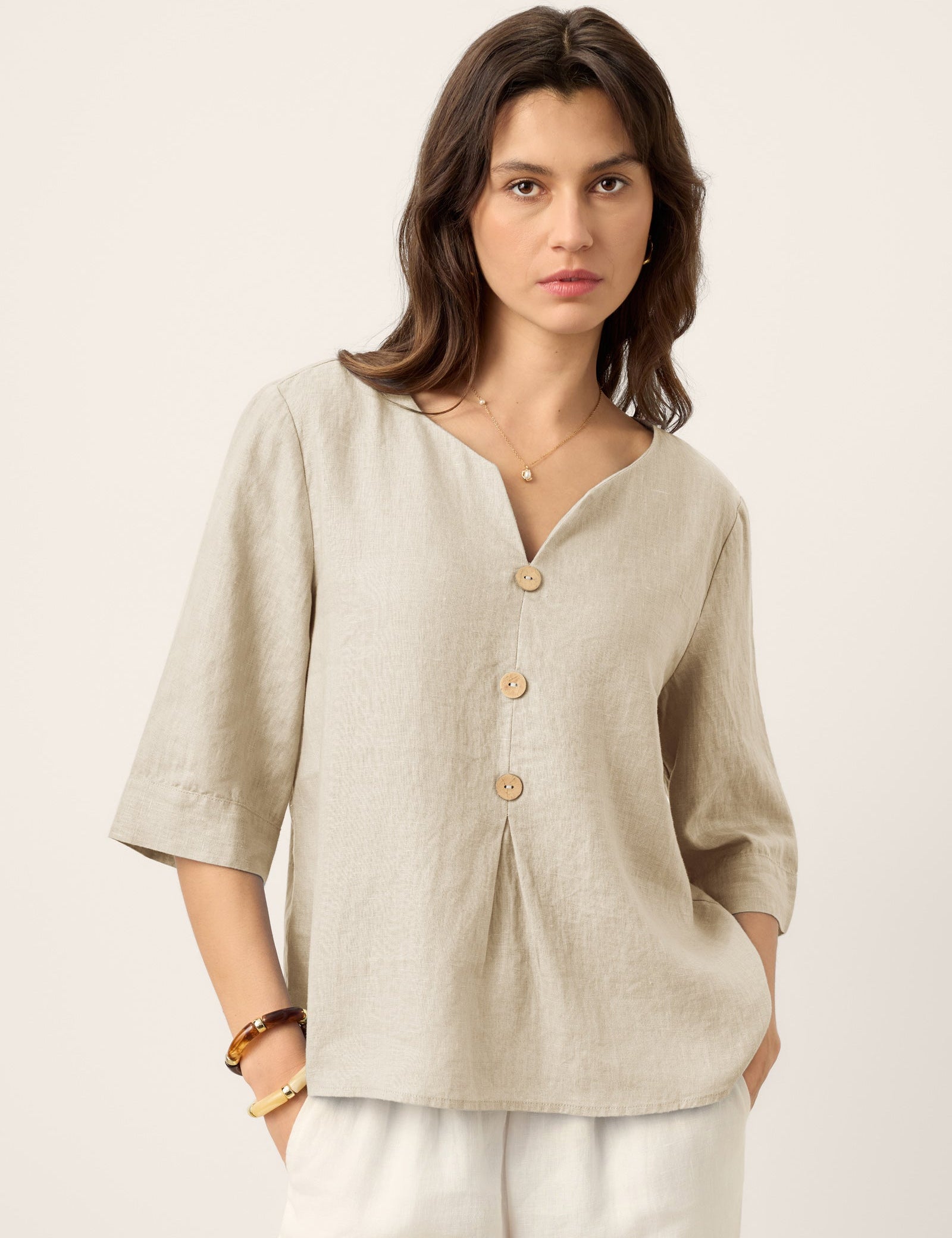 100% Linned Split Neck Inverted Pleat Top TABITHA