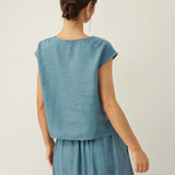 100% Linned V-Hals Korte Ærmer Crop Top FRESSA