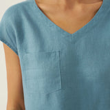 100% Linned V-Hals Korte Ærmer Crop Top FRESSA