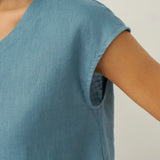 100% Linned V-Hals Korte Ærmer Crop Top FRESSA