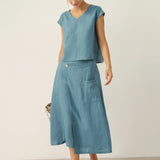 100% Linned V-Hals Korte Ærmer Crop Top FRESSA