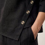 100% Linned Asymmetrisk Kant Knap-Trim Top NYLA