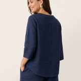 100% Linned Asymmetrisk-Hem Knap-Trim Top NYLA
