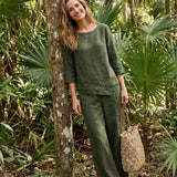 100% Linned Asymmetrisk Kant Knap-Trim Top NYLA