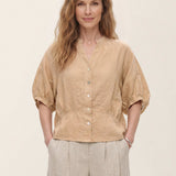 100% Linned Batwing Ærme Peplum Skjorte MIRELLA