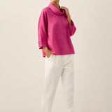 Linned-Cotton Dropped Collar Langærmet Top TRISTAN