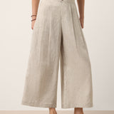 100% Linned Cutwork Side Detail Elastisk Talje Cropped Wide Leg Bukser RAMONA