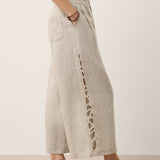 100% Linned Cutwork Side Detail Elastisk Talje Cropped Wide Leg Bukser RAMONA