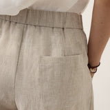 100% Linned Cutwork Side Detail Elastisk Talje Cropped Wide Leg Bukser RAMONA