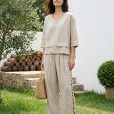 100% Linned Cutwork Side Detail Elastisk Talje Cropped Wide Leg Bukser RAMONA