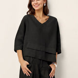 100% Linned Drop Shoulder Asymmetrisk Lagdelt Hem Overtop VIOLA