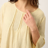 100% Linned Pintucked Broderet Justerbar Bælte Lagdelt Midi Kjole VERENA
