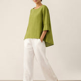 100% Linned Rund Hals Asymmetrisk Kant Top BRIANNA