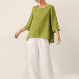 100% Linned Rund Hals Asymmetrisk Kant Top BRIANNA