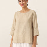 100% Linned Rundhalset Asymmetrisk Kant Top BRIANNA