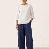 100% Linned Rund Hals Asymmetrisk Kant Top BRIANNA