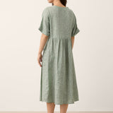100% Linned Stribet V-Hals Lomme Midi Kjole ASTORIA