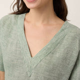 100% Linned Stribet V-Hals Lomme Midi Kjole ASTORIA