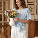 100% Linned Knytte Front Drop Shoulder Top PAULA