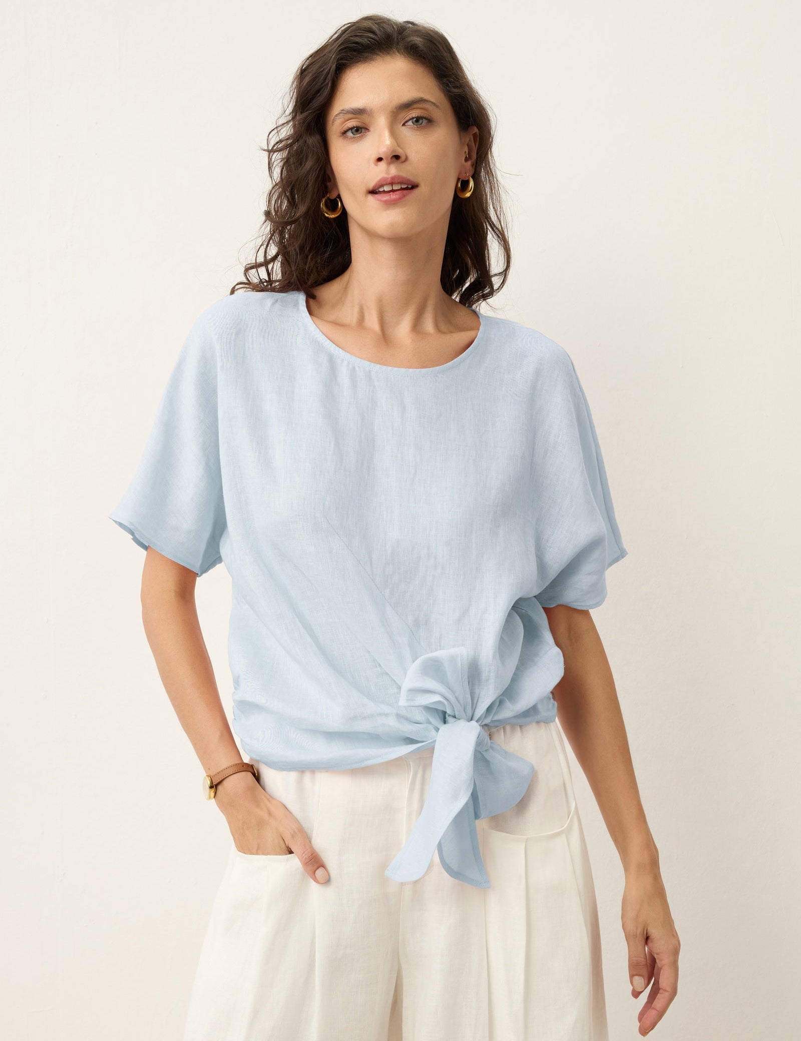 100% Linned Knytte Front Drop Shoulder Top PAULA