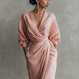 Adelaide | Linned-Blanding V-Hals Wrap Maxi Kjole