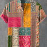 Patchwork Print Casual Skjorte — 100% Bomuld