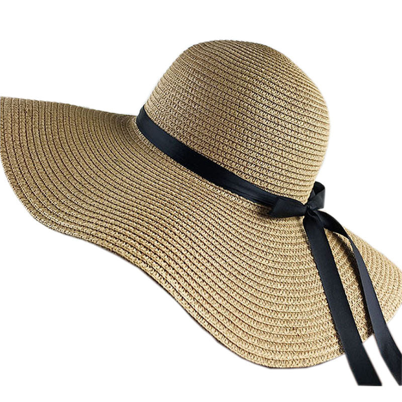 Hat female summer seaside vacation beach hat bow ribbon female sunscreen straw hat folding (Copy)