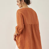 100% Linned Rund Hals Kunstnerisk Stribet Top FLORENCE