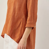100% Linned Rund Hals Kunstnerisk Stribet Top FLORENCE