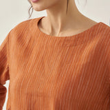 100% Linned Rund Hals Kunstnerisk Stribet Top FLORENCE