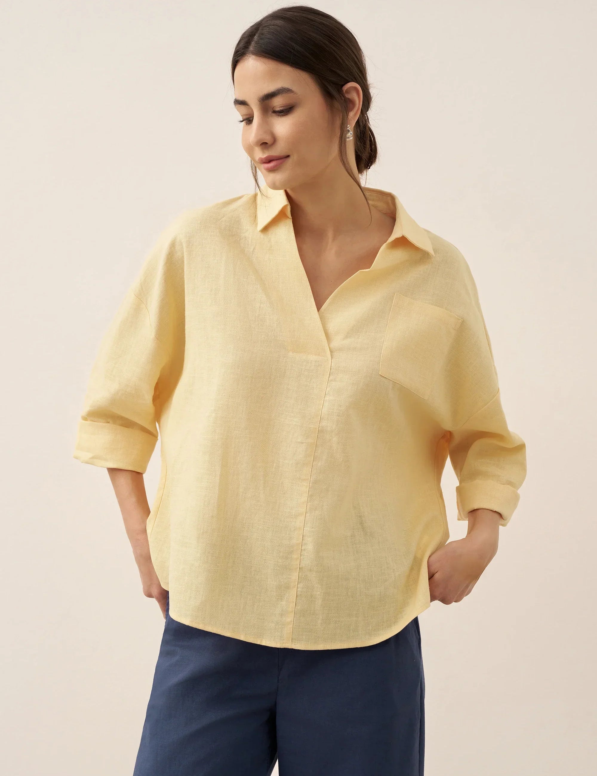 Linned Oversized Fit Pocket Skjorte ELOWEN