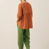 100% Linned Rund Hals Kunstnerisk Stribet Top FLORENCE