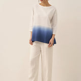 Linned Hvid Båd Hals Oversized Top AVA