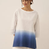 Linned Hvid Båd Hals Oversized Top AVA