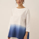 Linned Hvid Båd Hals Oversized Top AVA
