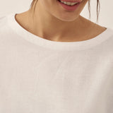 Linned Hvid Båd Hals Oversized Top AVA