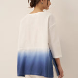 Linned Hvid Båd Hals Oversized Top AVA