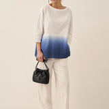 Linned Hvid Båd Hals Oversized Top AVA