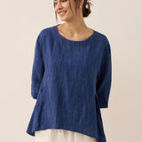 100% Linned Rund Hals Kunstnerisk Stribet Top FLORENCE