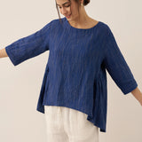 100% Linned Rund Hals Kunstnerisk Stribet Top FLORENCE