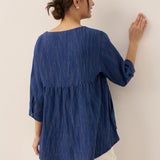 100% Linned Rund Hals Kunstnerisk Stribet Top FLORENCE