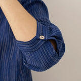 100% Linned Rund Hals Kunstnerisk Stribet Top FLORENCE