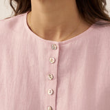 100% Linned Knap-Front Drop Shoulder Skjorte PÅSKE