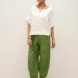 100% Linned Rund Hals Petal-Ærme Pullover LAUREL