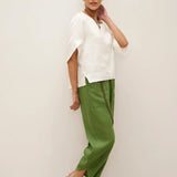 100% Linned Rund Hals Petal-Ærme Pullover LAUREL