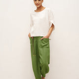 100% Linned Rund Hals Petal-Ærme Pullover LAUREL