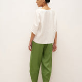 100% Linned Rund Hals Petal-Ærme Pullover LAUREL