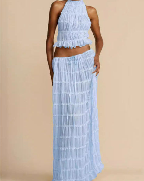 Sæt Jeanette | Haltertop + Nederdel – Let & Åndbar