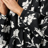 100% Linned Blomstret Trykt Samlet Pullover Top AMIYA